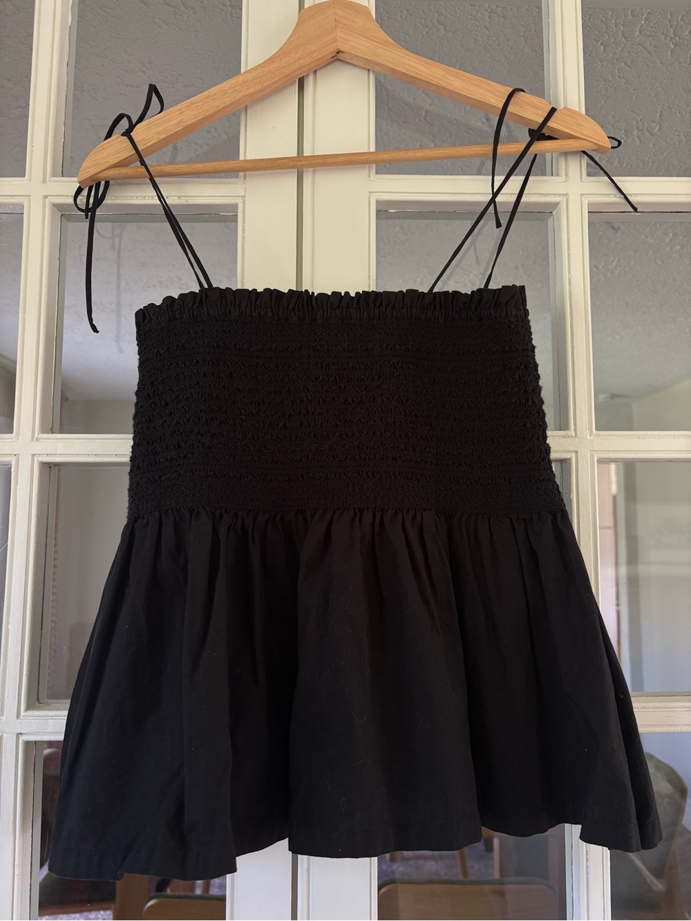 J. Crew Black Smocked peplum top